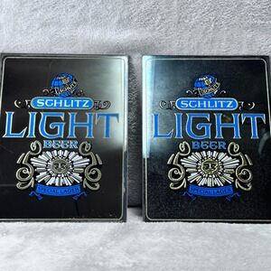 Vintage Schlitz Light Beer Mirror Signs Lot of 2 Bar Man Cave Decor Breweriana